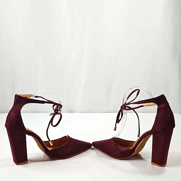 Hengsong Purple Wrap Around Strap Suede Block Women's Heels Sz 39 - Picture 6 of 7